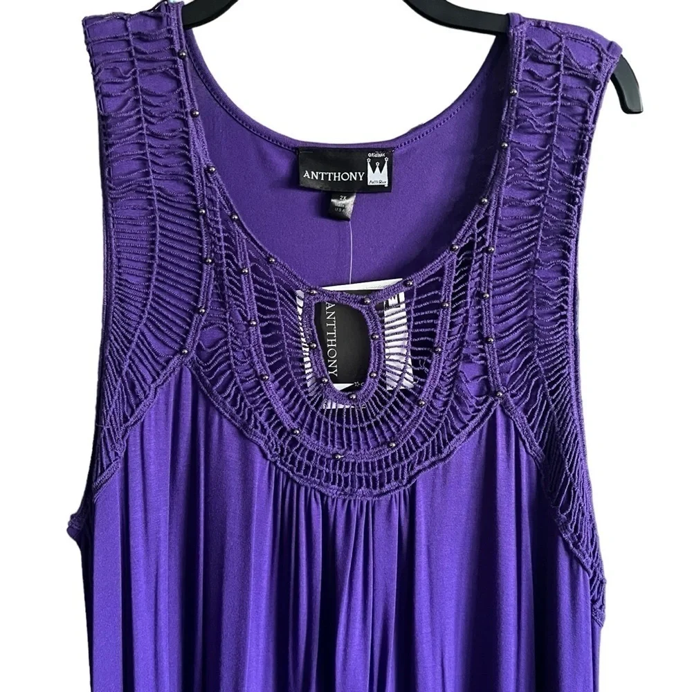 Anthony Original Womens 2 Piece Tank Top Pants Set Shark Bite Hem Purple 2X - Picture 3 of 14